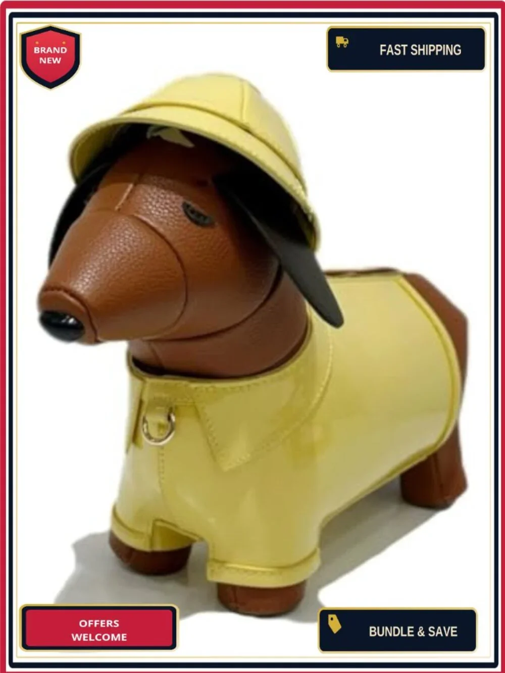 Dachshund Crossbody Purse Patent Leather Yellow Raincoat Design
